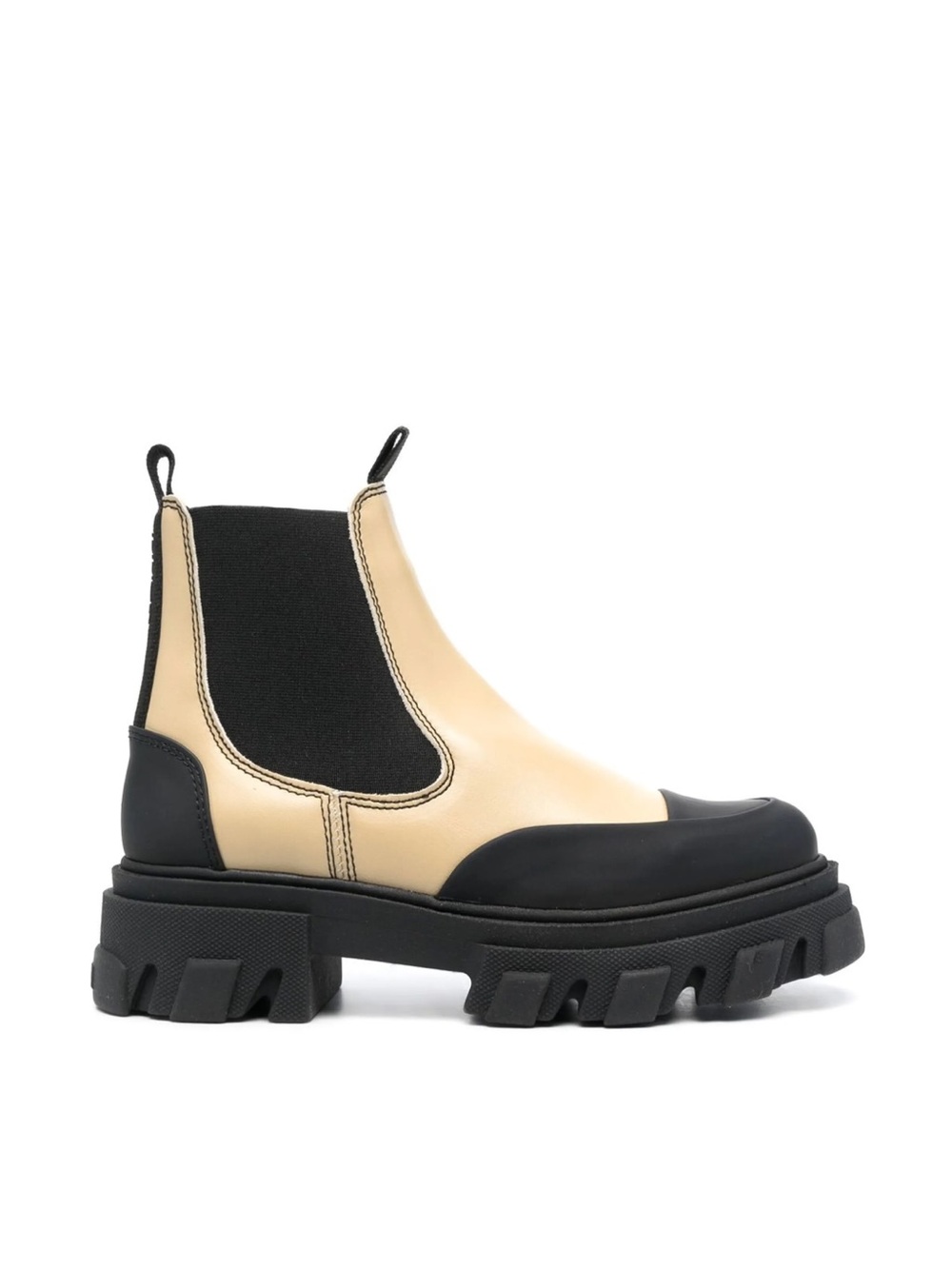 Ganni Two-Tone Beige and Black Lug Chelsea Booties